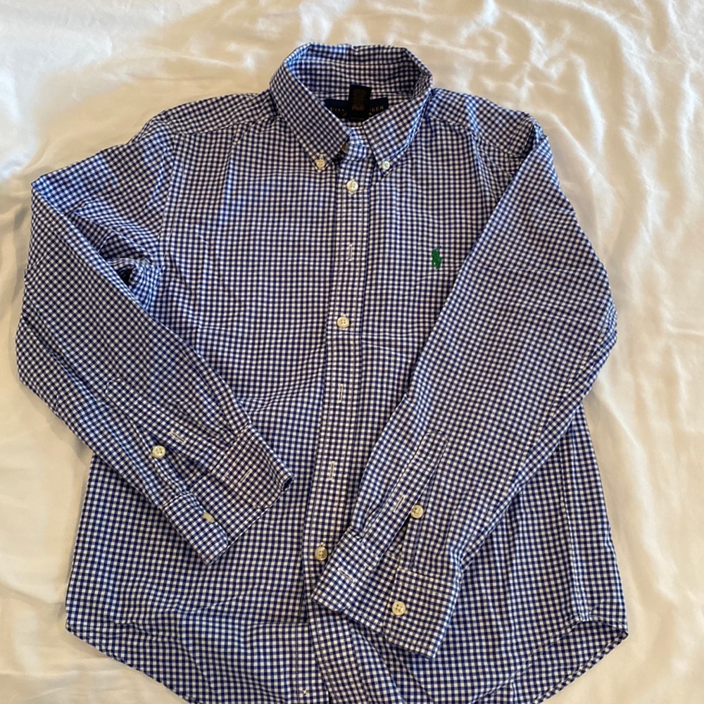 Boys Polo Ralph Lauren blue and white gingham button down size M(10-12)